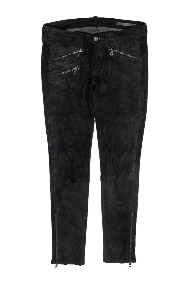 Current Boutique-Rag & Bone - Black Suede Mid-Rise Skinny Pants Sz 2