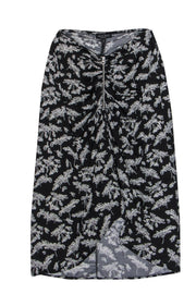 Current Boutique-Rag & Bone - Black & White Leaf Print Ruched "Sabeen" Midi Skirt Sz S