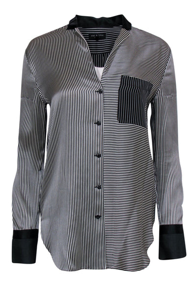 Current Boutique-Rag & Bone - Black & White Striped Button-Up SIlk Blouse Sz S