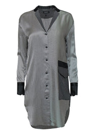 Current Boutique-Rag & Bone - Black & White Striped Button-Up Silk Shirtdress Sz 2