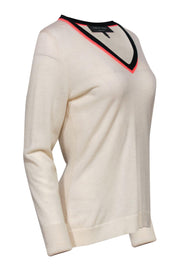 Current Boutique-Rag & Bone - Cream V-Neck Sweater w/ Striped Neckline Sz L