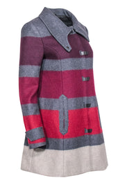 Current Boutique-Rag & Bone - Gray & Purple Striped Wool Blend Toggle Coat Sz S