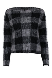 Current Boutique-Rag & Bone - Grey & Black Plaid Knit Boat Neck Sweater Sz XS