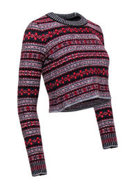 Current Boutique-Rag & Bone - Grey, Red & Navy Printed Cropped Wool Blend Sweater Sz XS