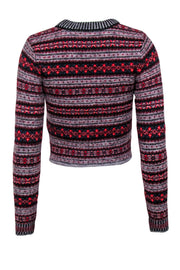 Current Boutique-Rag & Bone - Grey, Red & Navy Printed Cropped Wool Blend Sweater Sz XS