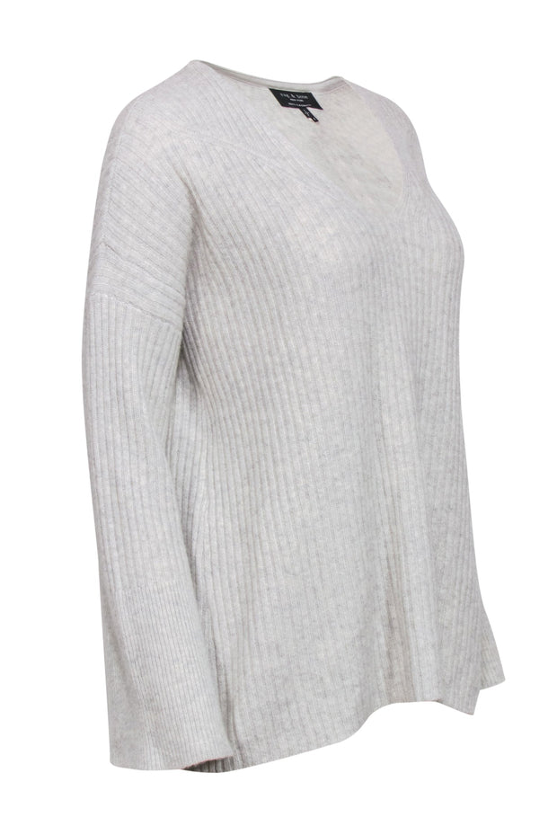 Current Boutique-Rag & Bone - Grey Ribbed Bell Sleeve Cashmere Sweater Sz S