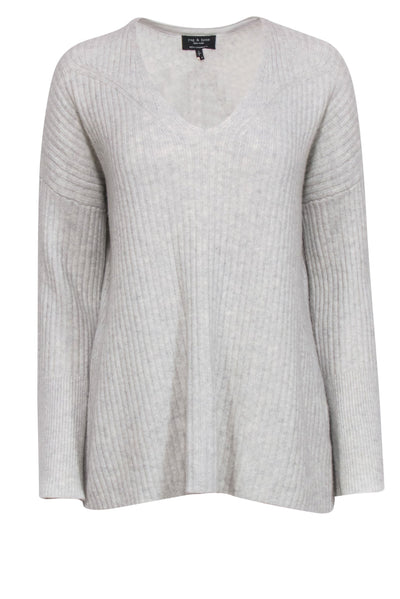 Current Boutique-Rag & Bone - Grey Ribbed Bell Sleeve Cashmere Sweater Sz S