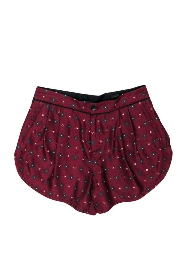 Current Boutique-Rag & Bone - Maroon & Navy Printed Silk Shorts Sz 2