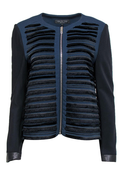 Current Boutique-Rag & Bone - Navy & Black Zip-Up Jacket w/ Fringe Sz 6