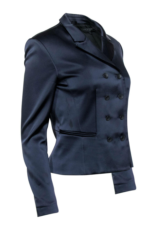 Current Boutique-Rag & Bone - Navy Satin Double-Breasted "Alice" Blazer Sz 2