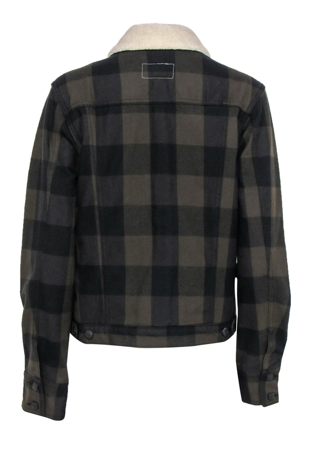 Current Boutique-Rag & Bone - Olive & Black Plaid Button-Up Jacket w/ Faux Sherpa Lining Sz M