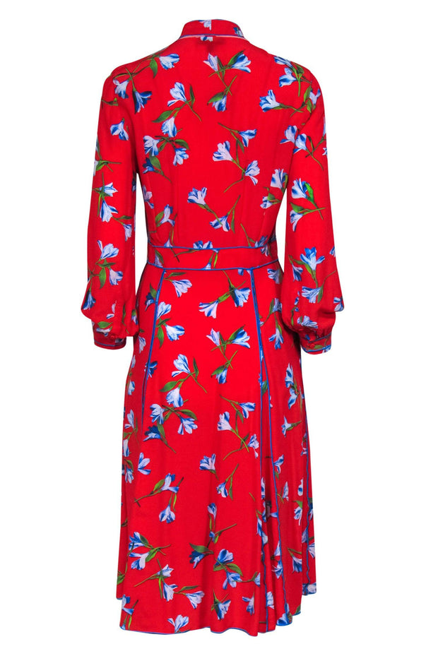 Current Boutique-Rag & Bone - Red & Blue Floral Button-Front Dress w/ Piping Sz 2