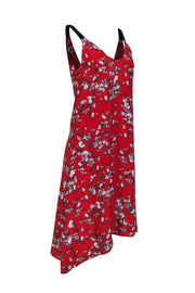 Current Boutique-Rag & Bone - Red & Grey Floral Print Sleeveless Silk Midi Dress w/ Asymmetrical Hem Sz XS