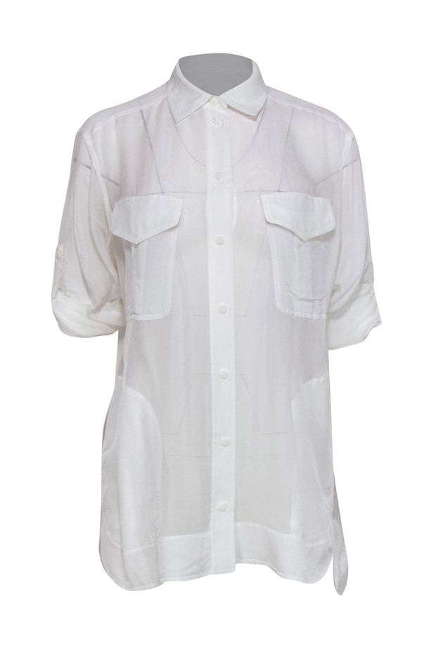 Current Boutique-Rag & Bone - White Sheer Button-Up Long Sleeve Blouse Sz M