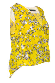 Current Boutique-Rag & Bone - Yellow Floral Silk V-Neck Draped Sleeveless Blouse Sz S