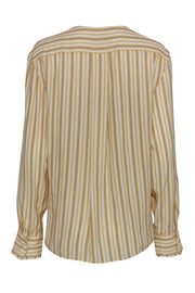 Current Boutique-Rag & Bone - Yellow, White & Grey Striped Long Sleeve High-Low Silk Wrap Blouse Sz L