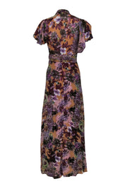 Current Boutique-Raga - Beige & Purple Floral Print Short Sleeve Wrap Maxi Dress Sz Xs