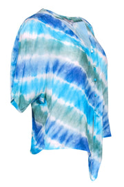 Current Boutique-Rails - Blue, Green & White Tie-Dye Button-Up Tie-Front Blouse Sz S