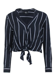 Current Boutique-Rails - Navy & Silver Striped Long Sleeve Blouse w/ Front Tie Sz S