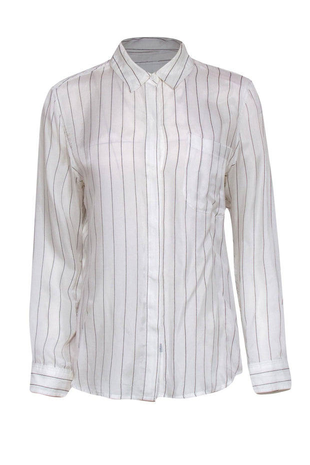 Current Boutique-Rails - White & Black Striped Long Sleeve Button-Up Blouse Sz M