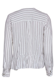 Current Boutique-Rails - White, Gold & Black Sparkly Striped Button-Up Long Sleeve Peplum Blouse Sz S