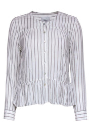 Current Boutique-Rails - White, Gold & Black Sparkly Striped Button-Up Long Sleeve Peplum Blouse Sz S