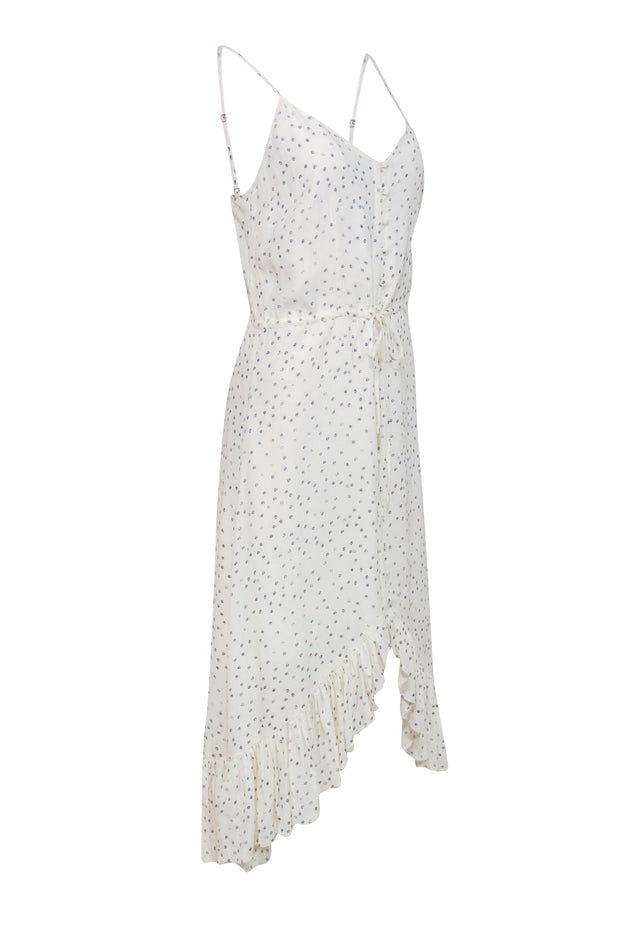 Current Boutique-Rails - White & Navy Speckled Sleeveless Button-Up Ruffled Midi Dress Sz S