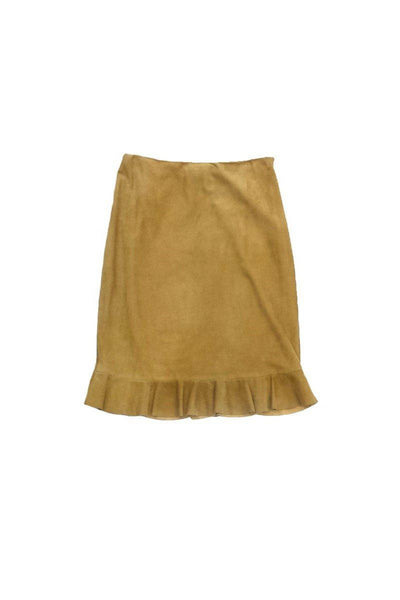 Current Boutique-Ralph Lauren Black Label - Tan Suede Ruffle Hem Skirt Sz 10