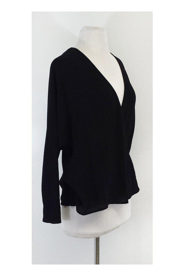 Current Boutique-Ralph Lauren - Black Silk Long Sleeve Wrap Top Sz 14