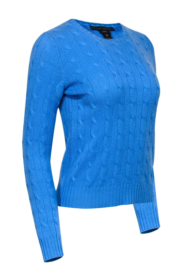 Current Boutique-Ralph Lauren - Cornflower Crewneck Cashmere Cable Knit Sweater Sz M