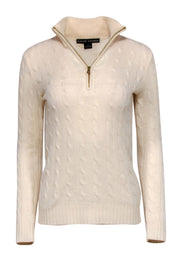 Current Boutique-Ralph Lauren - Cream Quarter-Zip Cable Knit Cashmere Sweater Sz S