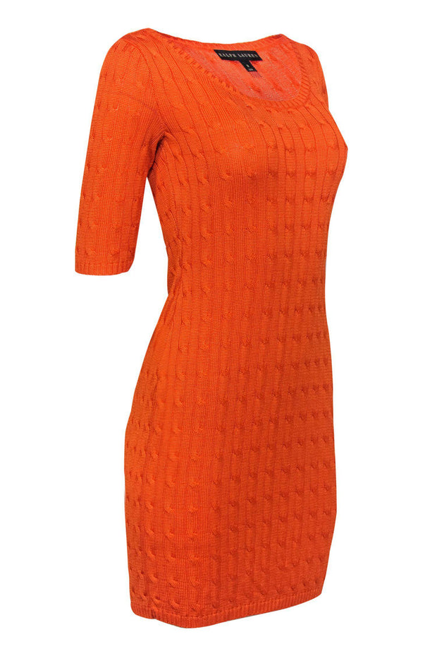 Current Boutique-Ralph Lauren - Orange Cable Knit Silk Dress Sz M