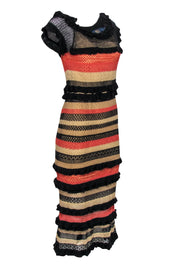 Current Boutique-Ralph Lauren Polo - Multi-Striped Eyelet Knit Ruffled Maxi Dress Sz S