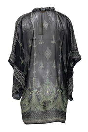 Current Boutique-Ramy Brook - Black, Purple & Green Paisley Print Sheer Kaftan Cover-Up Sz M