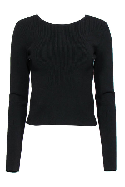 Current Boutique-Ramy Brook - Black Ribbed Long Sleeve Fitted “Lucas” Top w/ Lace-Up Back Sz L