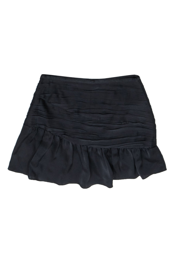 Current Boutique-Ramy Brook - Black Satin Ruched Drop Waist Mini Skirt Sz 8