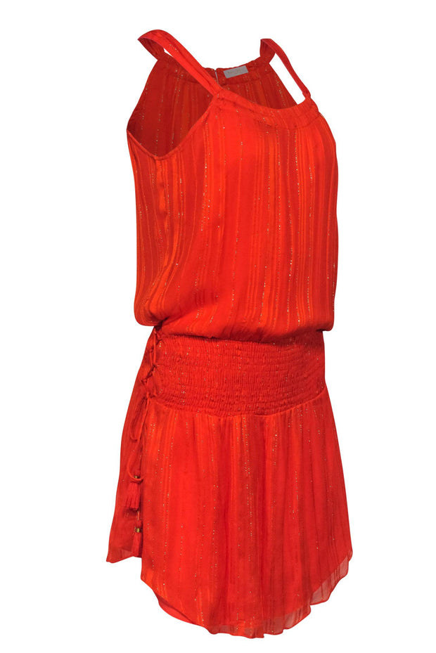 Current Boutique-Ramy Brook - Bright Orange Smocked Mini Dress w/ Gold Stitching Sz S