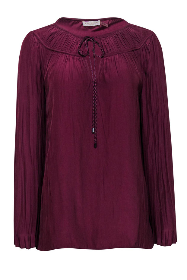 Current Boutique-Ramy Brook - Burgundy Long Sleeve Blouse w/ Tassels Sz S