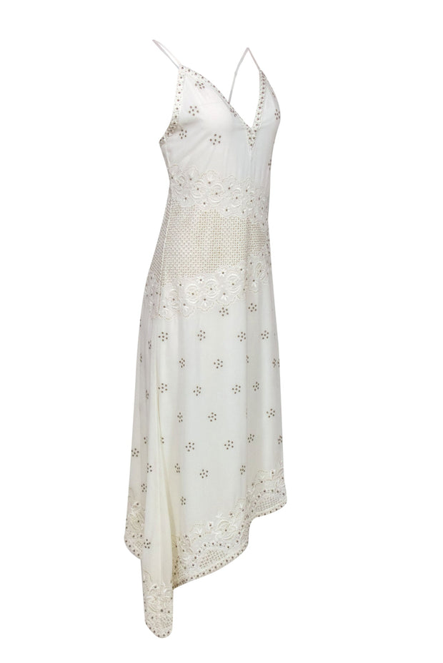 Current Boutique-Ramy Brook - Ivory Embellished Plunge Neck Maxi Dress Sz 2