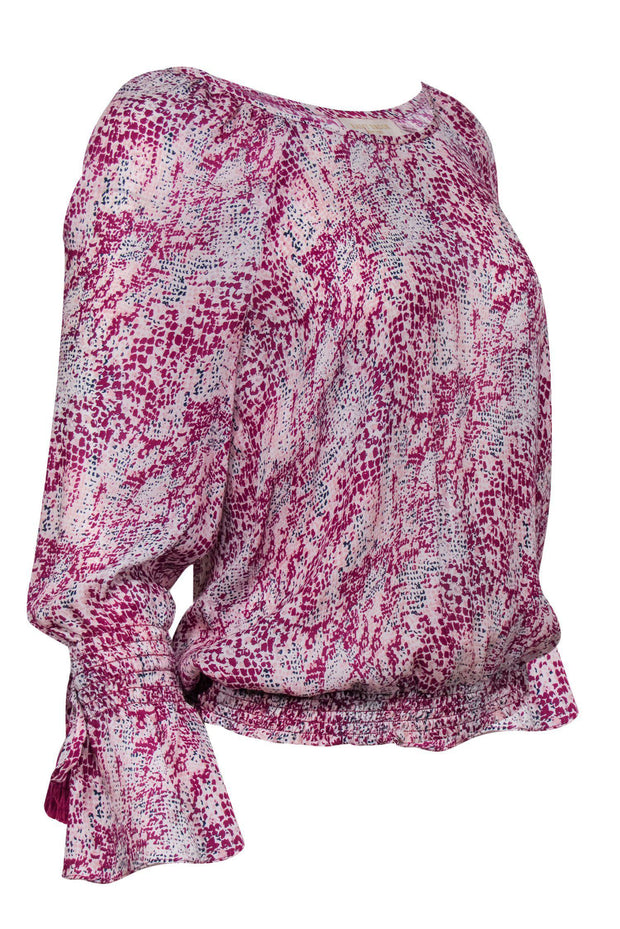 Current Boutique-Ramy Brook - White & Magenta Abstract Snakeskin Print Blouse Sz M