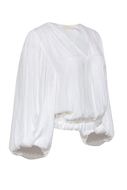 Current Boutique-Ramy Brook - White Plunge Long Puff Sleeve Blouse Sz S