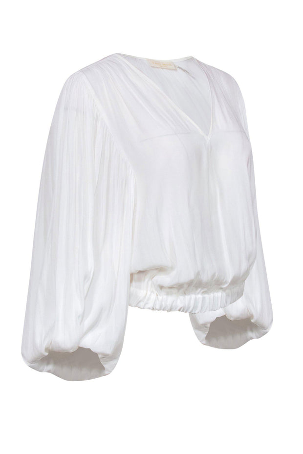 Current Boutique-Ramy Brook - White Plunge Long Puff Sleeve Blouse Sz S