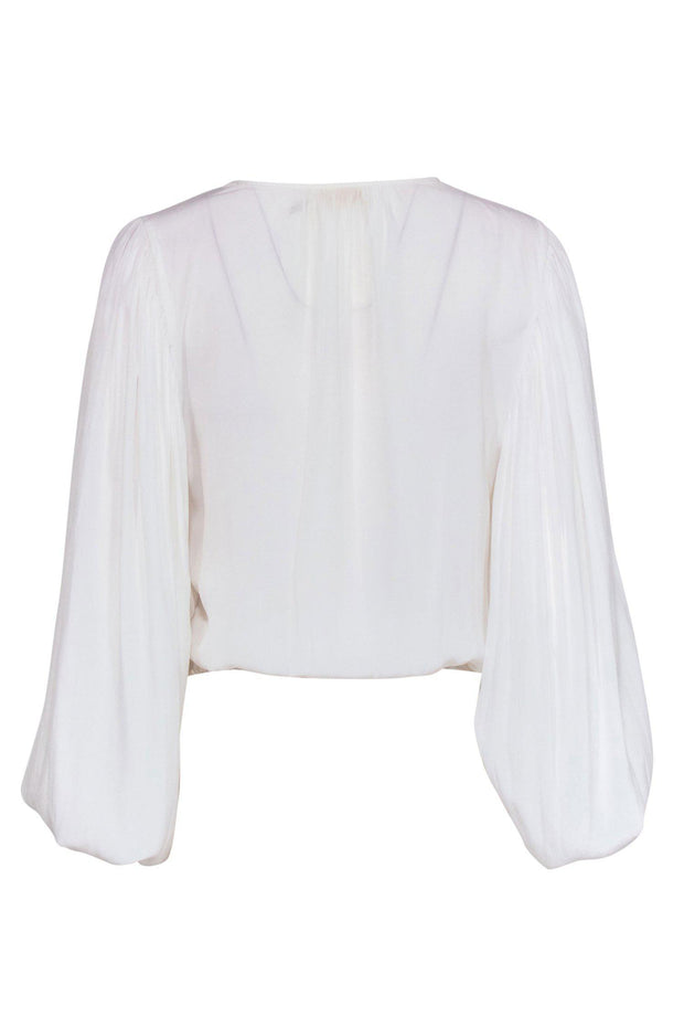 Current Boutique-Ramy Brook - White Plunge Long Puff Sleeve Blouse Sz S