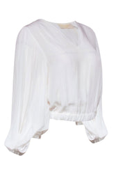 Current Boutique-Ramy Brook - White Plunge Long Puff Sleeve Blouse Sz XS