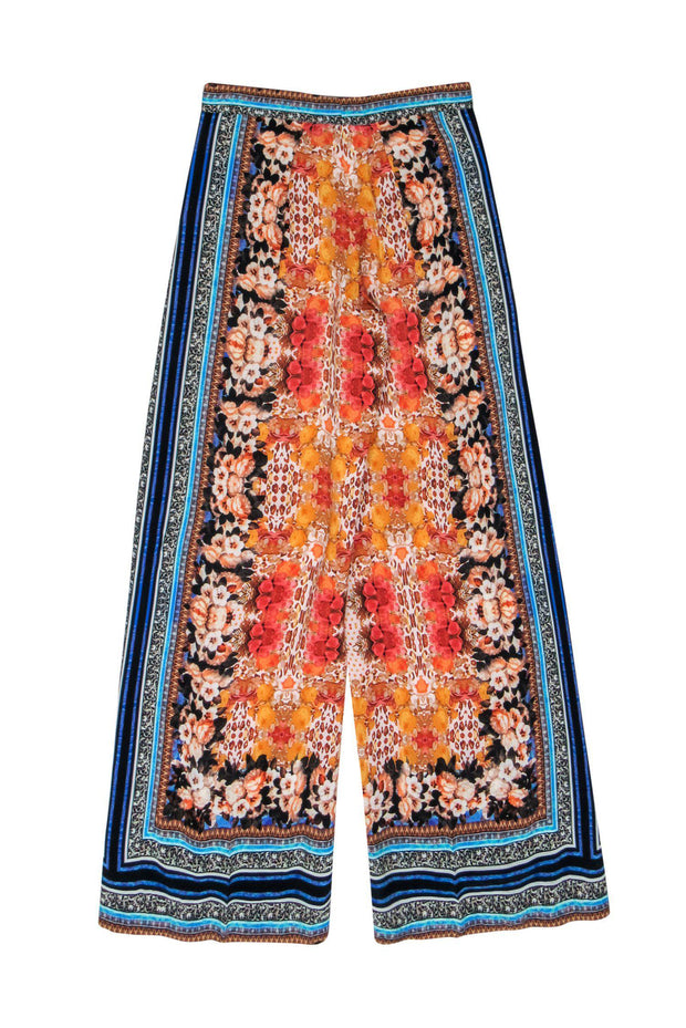 Current Boutique-Ranna Gill - Orange, Black & Blue Multi-Print Wide Leg Pants Sz 4