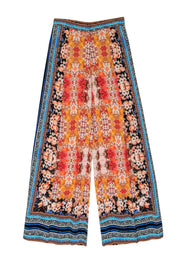 Current Boutique-Ranna Gill - Orange, Black & Blue Multi-Print Wide Leg Pants Sz 4