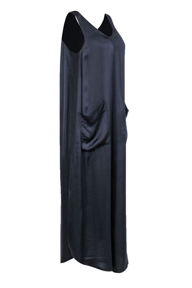 Current Boutique-Raquel Allegra - Dark Grey Satin Maxi Dress w/ Front Pockets Sz 1