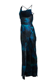 Current Boutique-Rat & Boa - Blue, Black & Green Sheer Maxi Dress w/ High Side Slits Sz XS