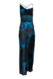 Current Boutique-Rat & Boa - Blue, Black & Green Sheer Maxi Dress w/ High Side Slits Sz XS