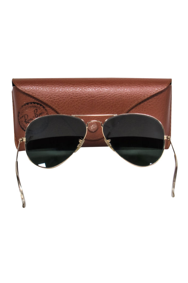 Current Boutique-Ray-Ban - Gold Aviator Sunglasses w/ Greenish Blue Tint